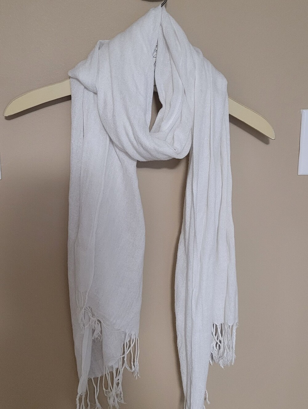 pashmina White Fringe Scarf